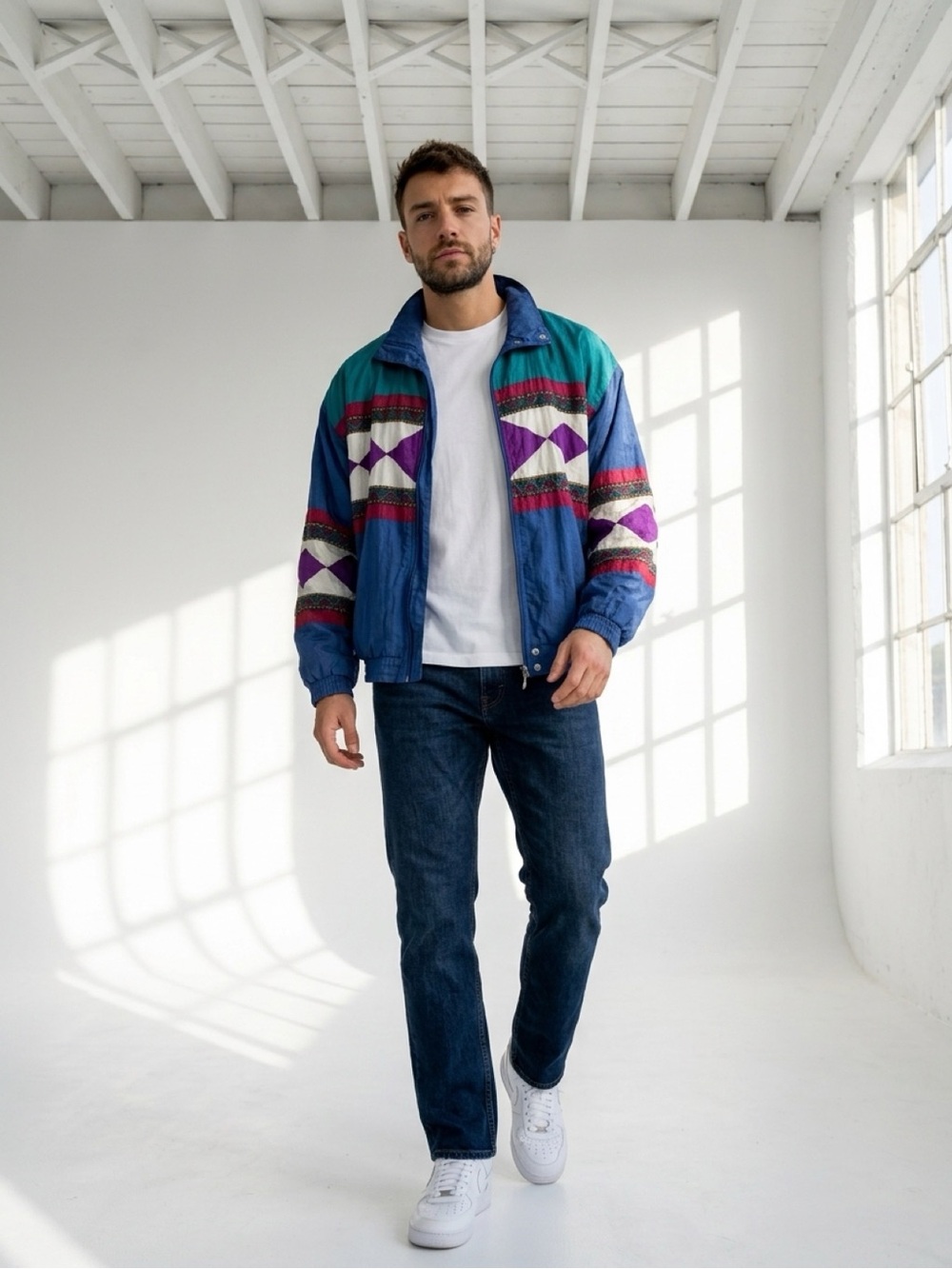 Vintage Lavon Teal/Blue/Purple Colorblock Windbreaker Jacket
